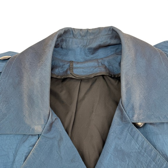 London Fog Blue Trench Coat Women's 8 Petite Double Breasted Belted - Picture 5 of 12